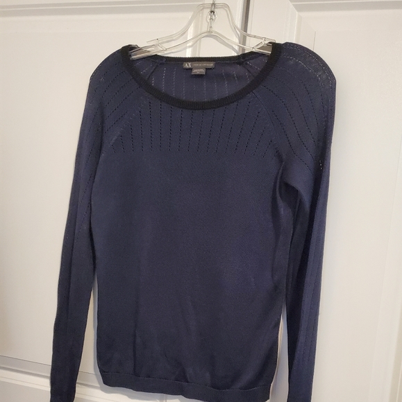 ARMANI EXCHANGE LIGHT WEIGHT LONG SLEEVE CREW NECK NAVY BLUE SWEATER BLOUSE. SML - Picture 3 of 11